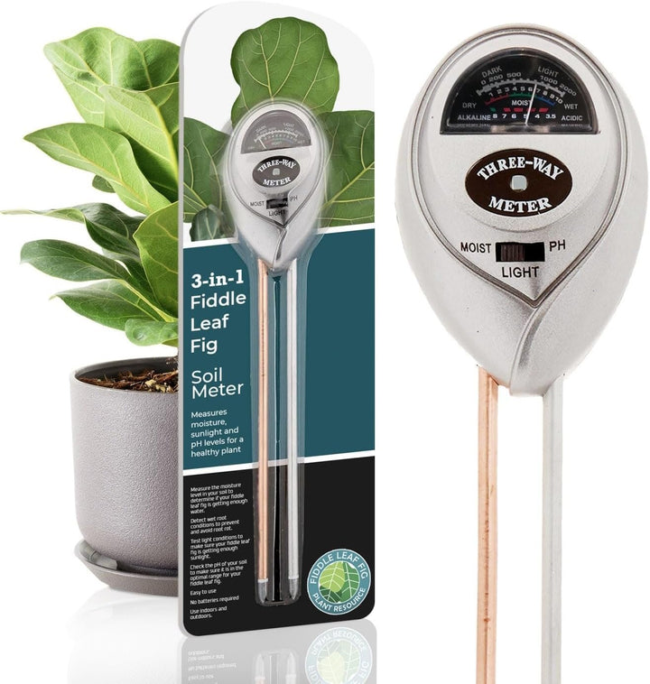 Fiddle Leaf Fig 3-in-1 Soil Meter — Measures Light, Moisture & pH for Optimal Growth | Battery-Free