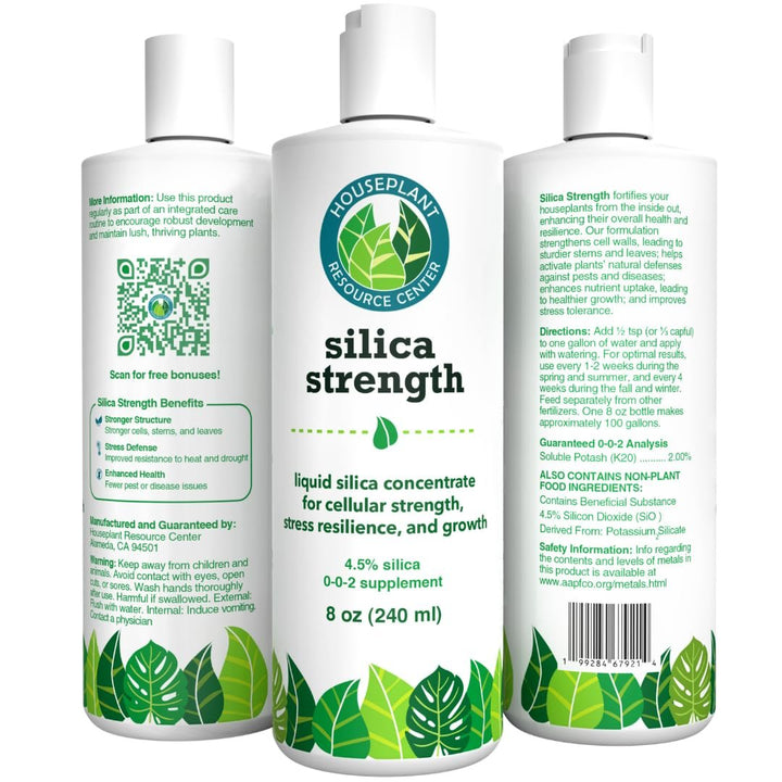 Silica Strength – Liquid Silica Supplement (4.5% Potassium Silicate) for Houseplants | Builds Stronger Stems, Healthier Leaves & Stress Resilience | 8 oz Concentrate Makes 96 Gallons