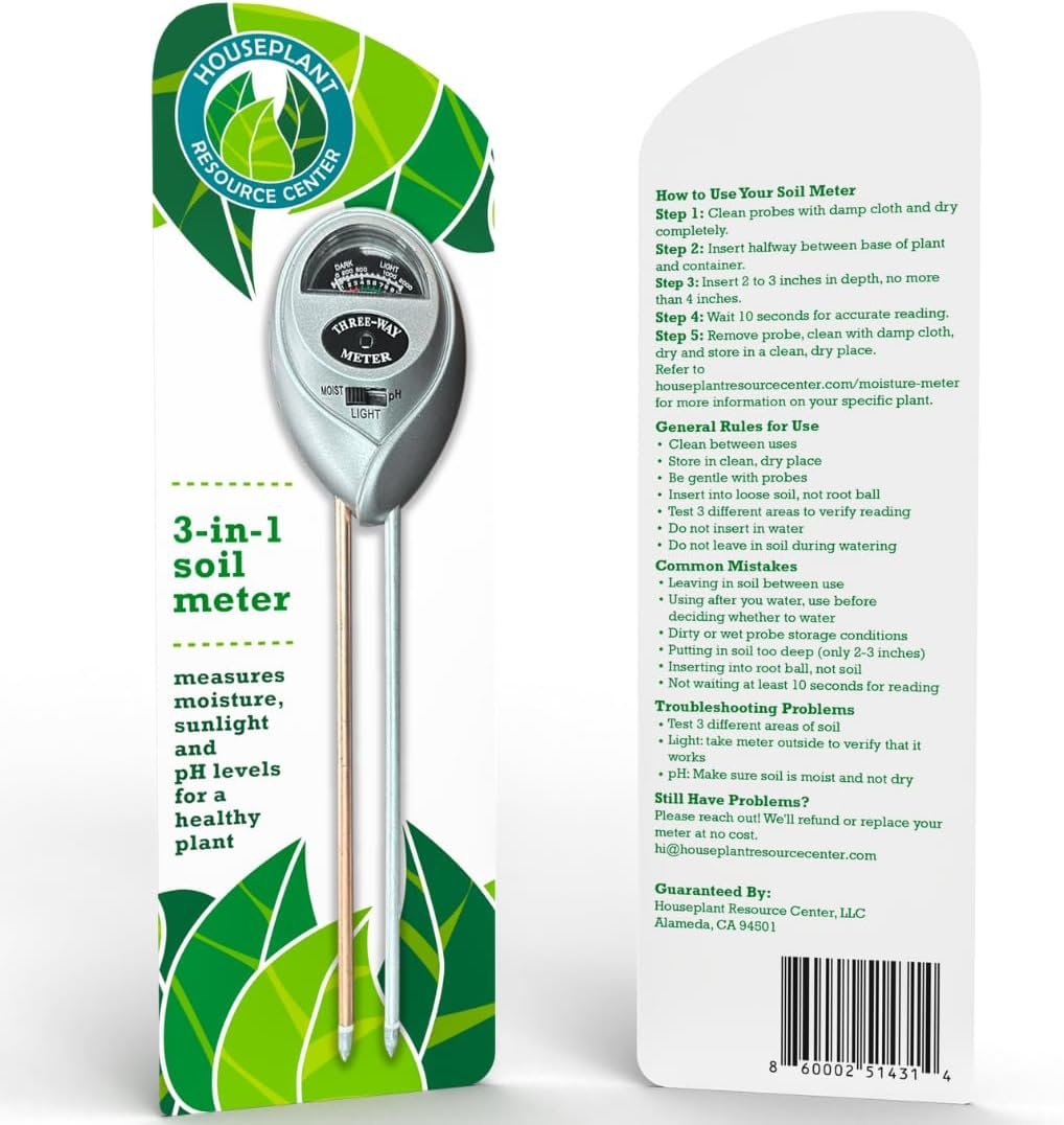 Houseplant 3-in-1 Soil Meter — Measures Light, Moisture & pH for Optimal Growth | Battery-Free