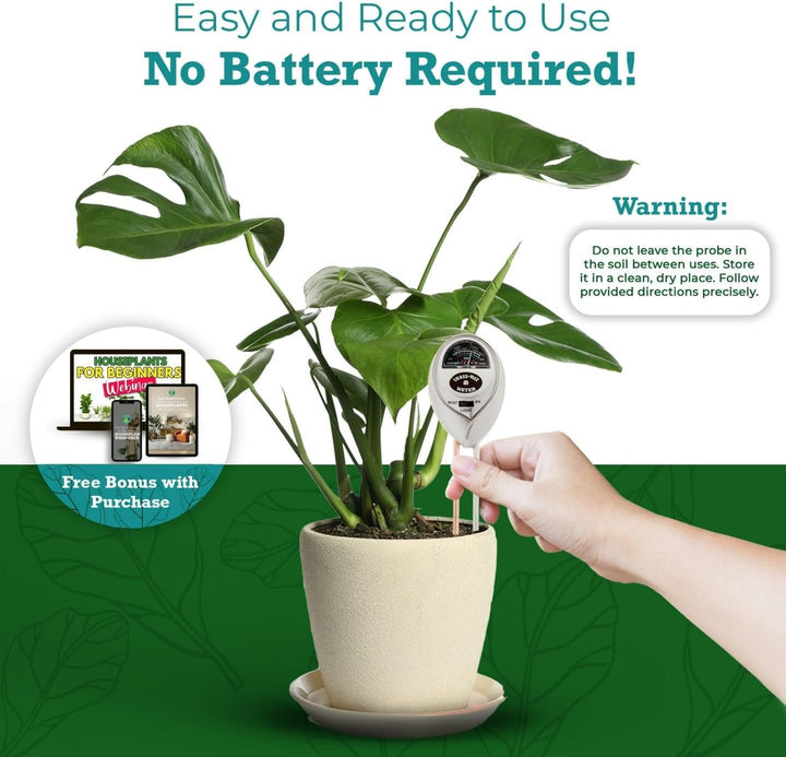 Houseplant 3-in-1 Soil Meter — Measures Light, Moisture & pH for Optimal Growth | Battery-Free
