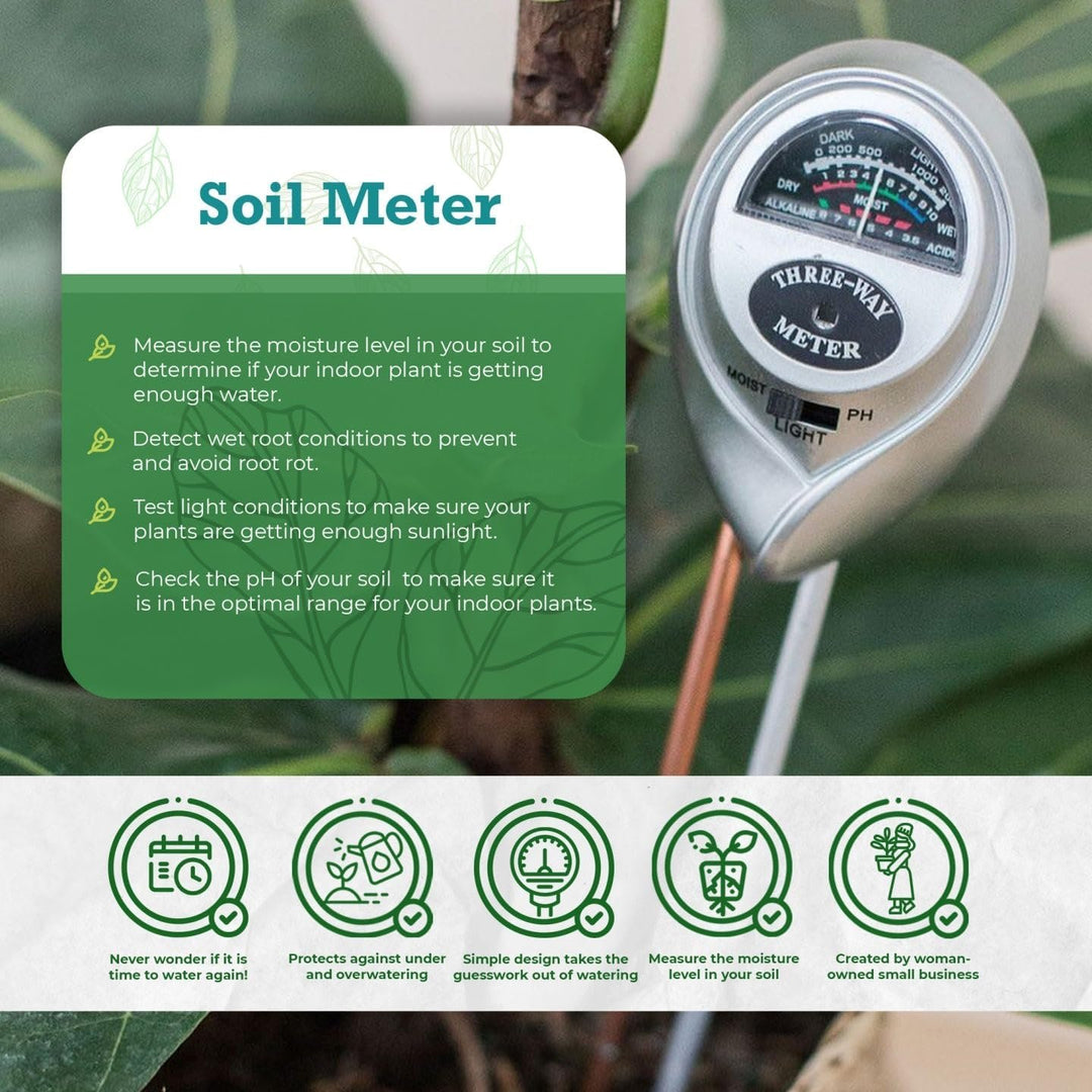 Houseplant 3-in-1 Soil Meter — Measures Light, Moisture & pH for Optimal Growth | Battery-Free