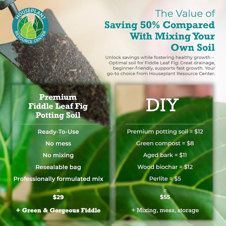 100% Organic Fiddle Leaf Fig Potting Soil Mix — Nutrient Rich, Well-Draining Living Soil Blend | 8 quarts
