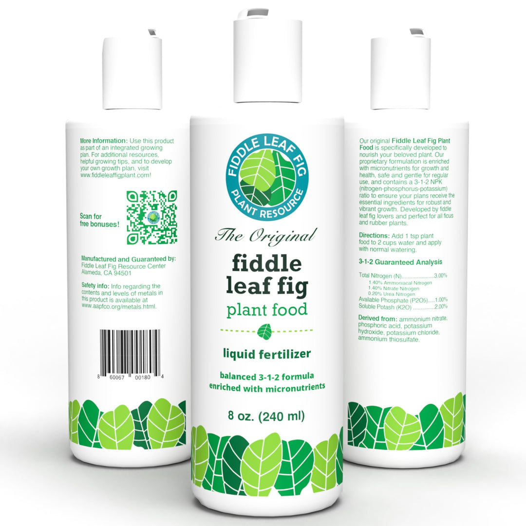 Fiddle Leaf Fig Plant Food – 3‑1‑2 Balanced NPK Liquid Fertilizer for Larger Leaves, Stronger Roots & Steady, Vibrant Growth | Suitable for All Ficus Including Ficus Lyrata | Made in USA | 8 oz