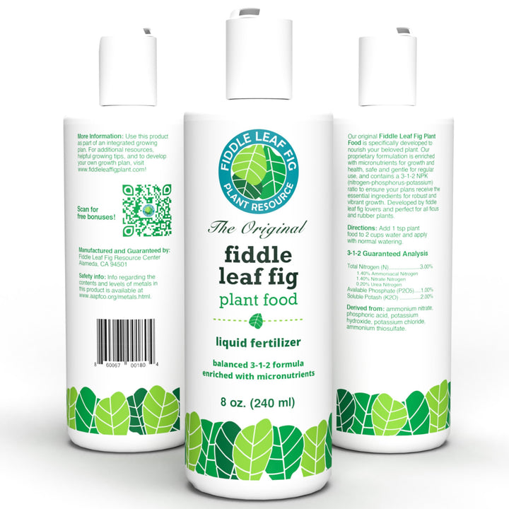 Fiddle Leaf Fig Plant Food – 3‑1‑2 Balanced NPK Liquid Fertilizer for Larger Leaves, Stronger Roots & Steady, Vibrant Growth | Suitable for All Ficus Including Ficus Lyrata | Made in USA | 8 oz